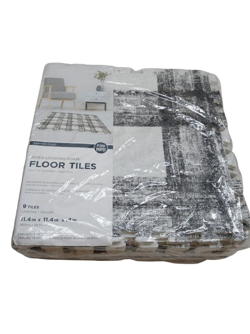Floorpops Interlocking Foam Floor Tiles Sawyer Plaid 9 Pack